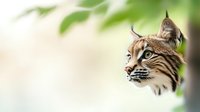 Majestic lynx head in profile view against soft green bokeh background, showcasing distinctive ear tufts and facial markings in sharp detail.