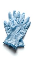 Pair of light blue latex medical gloves isolated on white background, ready for healthcare, laboratory, or safety applications.