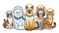 Cats with halos and divine light, isolated on white background, ready for design use on apparel, stickers, and merchandise.