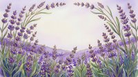 Watercolor lavender field frame with purple flowers and green stems creating natural border on soft pink background for wedding invitations and cards.