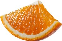 Fresh juicy orange slice with vibrant color and detailed pulp texture isolated on white background, ready for food and beverage designs.