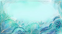 Turquoise and blue ornamental floral border frame with swirling leaf patterns and decorative waves on isolated background, suitable for invitations, cards, and design projects.