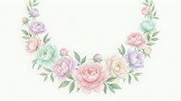Watercolor floral wreath with pastel roses and peonies in soft pink, purple and mint green tones isolated on transparent background for wedding invitations.