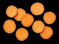 Fresh sweet potato slices scattered on transparent background, isolated cut out ready for food design, stickers, print on demand, sublimation, and T-shirt projects.