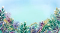 Watercolor floral border with purple and green leaves on light blue background, suitable for invitations, greeting cards, and decorative design projects.
