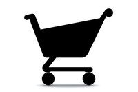 Black silhouette of shopping cart icon isolated on white background, ready for commercial and retail design projects, websites, apps and marketing materials.