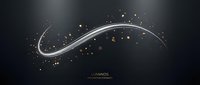 Elegant flowing curve with golden particles and sparkles on dark background, suitable for luxury branding, website headers, and premium design projects.