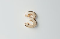 Golden metallic number three on light background, minimalist design for counting, anniversary, or mathematical concept. Isolated object ready for design use.