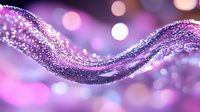 Purple glittering wave with sparkling particles flowing against blurred bokeh lights background for luxury design projects and festive decorations.
