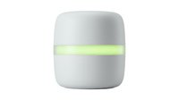 Cosmetic jar with white container and green stripe band isolated on white background, suitable for skincare product packaging design and beauty branding mockups.