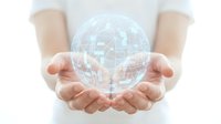 Hands holding glowing digital globe with network connections, representing global business, technology, and worldwide communication for corporate and innovation concepts.