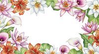 Watercolor floral frame with pink lilies, orange tiger lilies and green leaves on white background for wedding invitations and greeting cards.