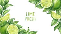 Fresh lime slices and green leaves arranged on white background, perfect for food, beverage, wellness and culinary design projects.