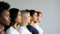 Diverse group of professional women in profile view representing teamwork, leadership and workplace diversity in modern business environment.