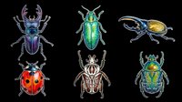 Six colorful beetles and bugs set isolated on transparent background, ready for stickers, t-shirt design, print on demand, sublimation, and clipart use.