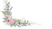 Watercolor floral corner border with roses, lavender, ferns and greenery on transparent background for wedding invitations and romantic designs.