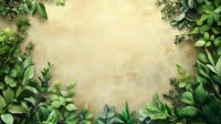 Green foliage frame on vintage paper background, creating natural border with various leaves and herbs for organic design projects.