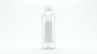 Clear plastic water bottle with blank white label isolated on white background for product mockup and branding design projects.