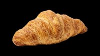 Golden flaky croissant isolated on transparent background, ready for bakery menus, food blogs, stickers, print on demand, and t-shirt design use.