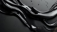 Flowing black liquid with metallic sheen creates dynamic wave pattern against dark background. Abstract fluid art composition with glossy surface texture.