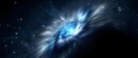 Cosmic explosion with bright blue energy burst radiating through dark space filled with stars and nebula clouds creating dramatic celestial phenomenon.