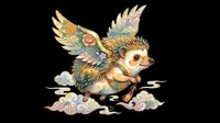 Flying hedgehog with ornate floral wings in traditional Asian art style, isolated on transparent background. Great for stickers, t-shirt design, print on demand, and clipart.