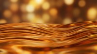 Abstract golden waves flowing smoothly with warm bokeh lights creating luxurious background for premium design projects and elegant presentations.