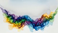 Abstract watercolor rainbow smoke flowing in vibrant waves with organic fluid motion on white background for creative design projects.