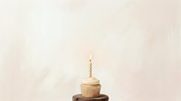 Cupcake with single lit candle on neutral beige background, isolated for bakery, celebration, and birthday design projects.