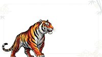 Majestic tiger with orange and black stripes in powerful stance on white background, isolated wild animal illustration for design projects.