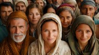 Diverse group of people wearing traditional Middle Eastern headscarves and clothing, expressing warmth and community through genuine smiles and close proximity.
