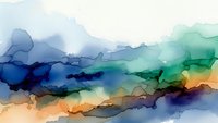 Abstract watercolor background with flowing blue green orange hues blending seamlessly. Artistic paint texture for creative projects and designs.