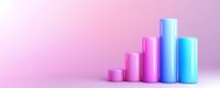 Growing cylindrical columns in pink and blue gradient arrangement on soft pink background showing business growth concept and gender statistics.