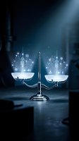 Digital justice scales with glowing technology icons and circuit patterns representing legal tech innovation, artificial intelligence in law and modern jurisprudence.