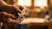 Hands holding house keys in warm sunlight with blurred home interior background symbolizing homeownership, real estate success, and new property purchase.