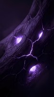 Dark cracked surface with glowing purple electric lightning bolts emerging from fissures creating dramatic sci-fi energy effect for digital art projects.