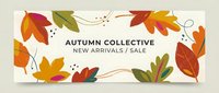 Autumn collection banner with colorful fall leaves and decorative elements for seasonal marketing campaigns and promotional materials.