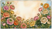 Colorful ranunculus flowers frame border with empty center space on textured background for greeting cards, invitations and spring design projects.