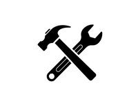 Crossed hammer and wrench tools icon isolated on white background for repair service, maintenance work and construction projects.