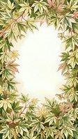 Botanical foliage frame with variegated Japanese maple leaves in green, yellow, and pink tones surrounding white negative space. Isolated design element for invitations, cards, and print projects.