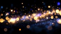 Magical glowing bokeh lights on dark background with sparkles and golden particles creating dreamy atmospheric effect for festive designs and celebrations.