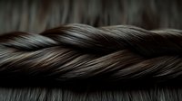 Close-up macro shot of twisted dark brown hair strands showing detailed texture and natural shine against blurred background for beauty and haircare concepts.