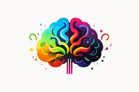 Colorful brain silhouette with rainbow swirls and splashes on white background, representing creativity and cognitive function. Isolated design for psychology logos.