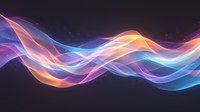 Glowing abstract waves in orange and blue colors flow smoothly against dark background creating dynamic motion effect for modern design projects.