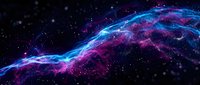 Abstract cosmic energy wave with vibrant blue and purple colors flowing through starry space background for digital art and futuristic designs.