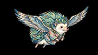 Cute hedgehog with ornate feathered wings and decorative patterns isolated on transparent background, ready for t-shirt design, stickers, clipart, sublimation and print-on-demand projects.