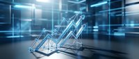 Futuristic holographic growth chart with upward trending arrows in modern tech environment showcasing business success and financial progress analytics.