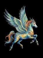 Ornate winged horse with colorful flowing mane, isolated on transparent background. Great for t-shirt design, stickers, clipart, sublimation, and print on demand.