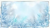 Frost-covered foliage and ice crystals frame a serene winter landscape with soft blue and white tones, creating an isolated frozen border design suitable for seasonal backgrounds and holiday projects.