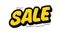 Bold yellow SALE text with black outline on white background, designed for promotional banners and retail marketing campaigns.